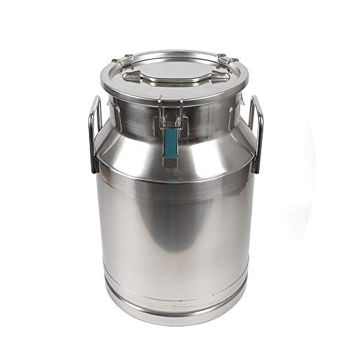 Milk Can with Sealed Lid, Stainless Steel Milk Transport Cans Wine Pail Bucket Tote Jug Pot Oil Liquid Storage Barrel with 2 Handles Sealed Silicone Anti-Leak Ring Lock Belt 30L 7.92 Gallon - color: 30L