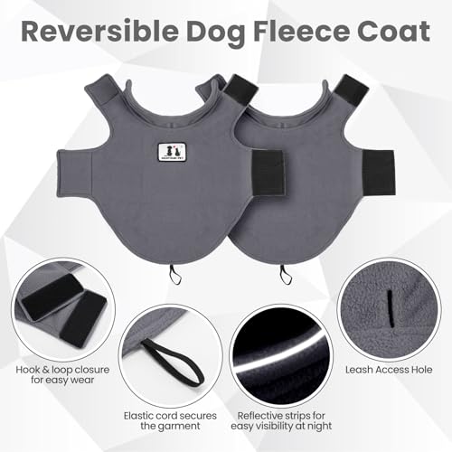 DENTRUN Reversible Dog Winter Coat, Windproof Polar Fleece Reflective Vest - color: Grey, size: Medium