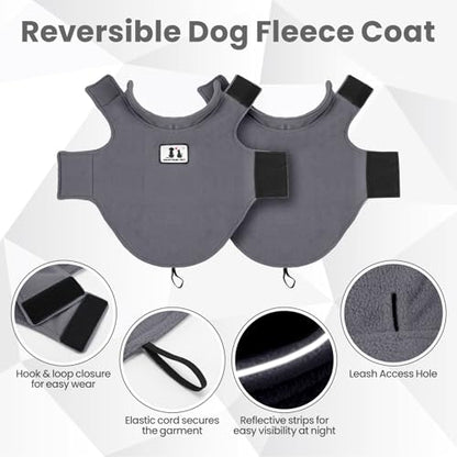 DENTRUN Reversible Dog Winter Coat, Windproof Polar Fleece Reflective Vest - color: Grey, size: Medium