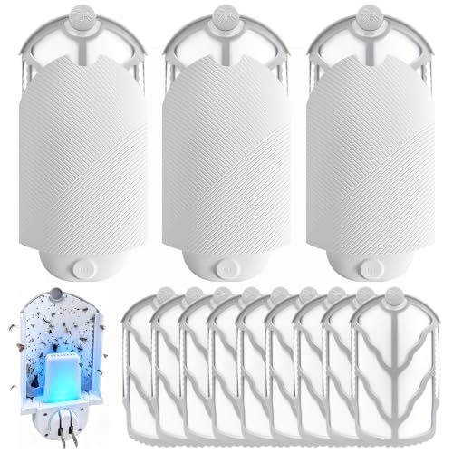 Flying Insect Trap (3 Plug-in & 9 Cartridges Refill) Indoor Use, UV Light Bug Catcher for Fruit Flies, Gnats & Small Flying Pests - style: 3 Plug-in & 9 Refill