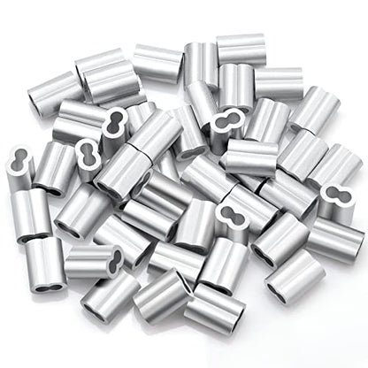 3/16 Aluminum Ferrules, Crimping Loop Sleeves 70PCS, Wire Rope Crimps | Aluminum Crimp Sleeves For Cable Ferrule And Wire Rope Connections. 3/16 Wire Rope Sleeves For Crimping Applications. - size: 3/16" (70PCS)