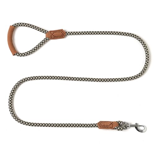 Mile High Life Dog Leash with Genuine Leather-Wrapped Ends/Handle, 4/5/6FT - color: Khaki Black, size: 48 Inch-1/2"