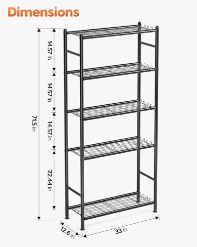 APEXCHASER Metal Storage Shelves 5-Tier, Wire Shelving Unit for Kitchen | Sturdy Metal Wire Frame with Side Hooks, Open Wire Design for Pantry Garage - size: 5-Tier