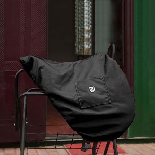 Harrison Howard Premium English Saddle Cover, Waterproof & Breathable Fleece-Lined Protective Saddle Cover - color: Mars Black, size: Dressage-One Size