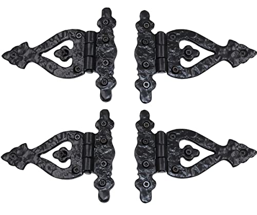 The Metal Magician Black T-Strap Hinges, Pack of 4 Heavy Duty Barn Door Hinges (5.2" x 4.5") for Wooden Fences Heavy Duty, Decorative, Farm Gate Hinge (Black) - color: 5.2inch T Hinge Black