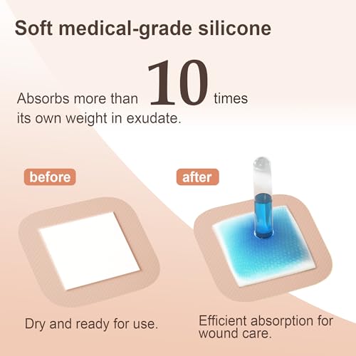 Ourmed Soft Flex Silicone Foam Dressings(4"x 4", Pack of 10) Sterile, Highly Absorbent, Waterproof, Gentle Border, Wound Care for Bed Sores, Pressure Ulcers - size: 4x 4 Inch with border