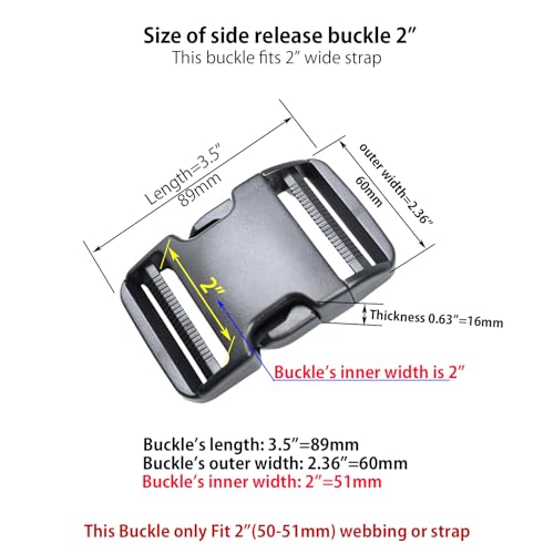 Quick Side Release Buckle, Heavy Duty Plastic Snap Buckle Clip Clasp Fasteners for Backpack Strap - style: 2 Inch - 2 Pieces