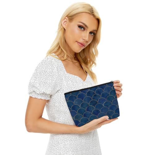 Scale Pattern Makeup Bag Navy Blue Cosmetic Bag - color: Multicolor 1603