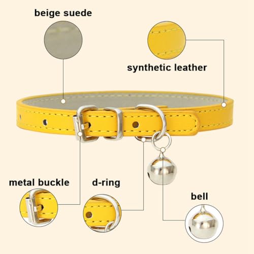 Green XXS Dog Collar with Bell, Leather Puppy Cat Collars Kitten XX-Small - color: Green, size: XXS for Neck 5"-8"