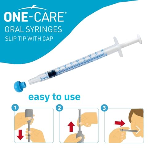 ONE-CARE 1ml Oral Syringe with Cap - Sterile, Individually Wrapped - 100 Dispensers, Slip Tip, Uses include oral administration of medicine for infants, adults and animals (Pack of 2) - size: 1ml (Pack of 2)