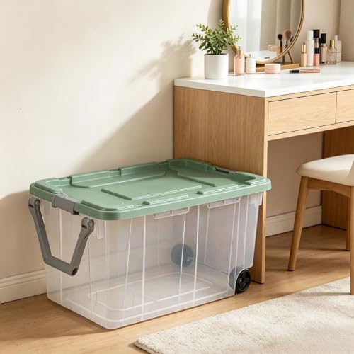 160 Quart Durable Clear Storage Container with Latch Lid and Pull Handle, Light Green, 2 Pack
