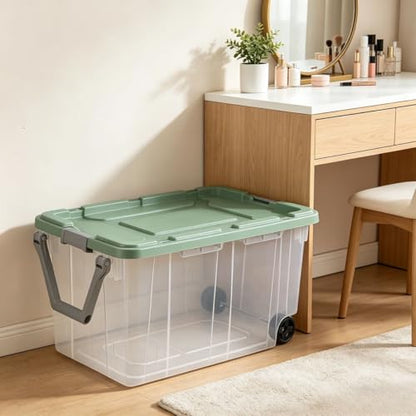 160 Quart Durable Clear Storage Container with Latch Lid and Pull Handle, Light Green, 2 Pack