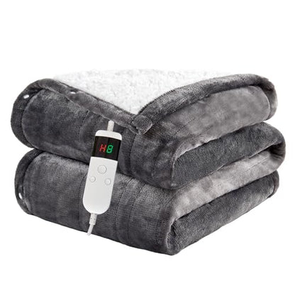 Heated Blanket Electric Twin, 62"x84" Soft Flannel Heating Blanket with 8 Hours Auto Off 10 Fast Heating Levels Machine Washable Sherpa Heated Throw Blanket with Overheating Protection - color: Light Gray, size: Twin(62" x 84")
