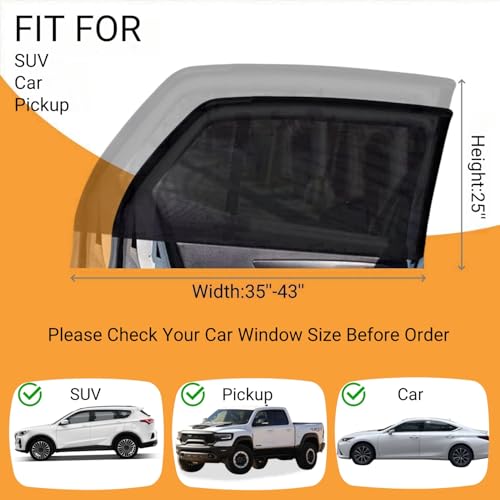 2 Pack Universal Car Rear Window Screen 25" x43'' for SUV, Pickup, Truck | Elastic Breathable UV Protection Car Window Cover for Camping Overnight Sleeping Baby Feeding Privacy Net for Ventilation - size: 25" x 43"