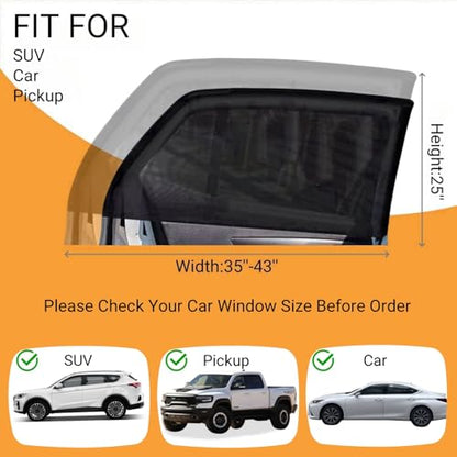 2 Pack Universal Car Rear Window Screen 25" x43'' for SUV, Pickup, Truck | Elastic Breathable UV Protection Car Window Cover for Camping Overnight Sleeping Baby Feeding Privacy Net for Ventilation - size: 25" x 43"