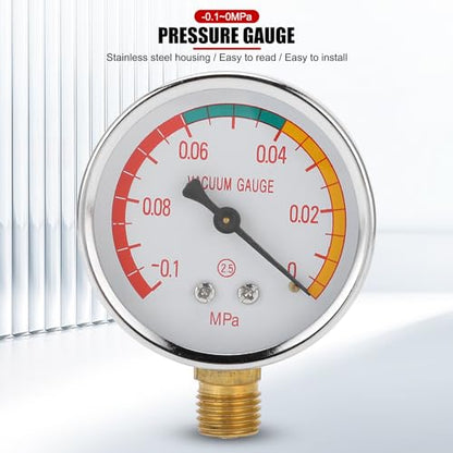 -0.1 to 0 MPa Milker Analog Vacuum Gauge, with 2 inch Dial, 1/4" NPT, Stainless Steel Vacuum Pressure Meter Level Monitoring for Portable Goat Cows Milking Machine, for Dairy Farming