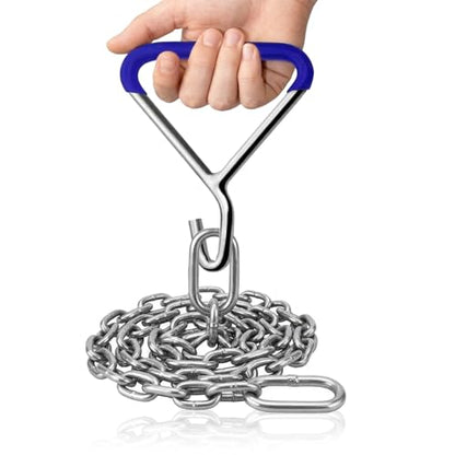 Durable OB Handle Apparatus 1 Blue Polyvinyl Chloride Handle Puller Hooks and 1 Chrome Plated Chain - Stainless Steel for Cow, Goat, and Cattle Delivery Instruments on Dairy Farms, 30 Inch