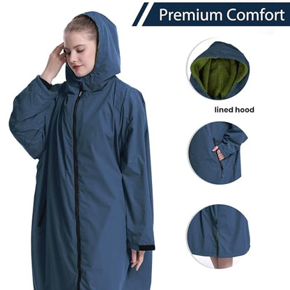 Oksun Waterproof Swim Parka: Windproof Sherpa Fleece Lined Surf Poncho - color: Sherpa Lining, Navy