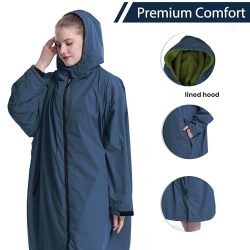 Oksun Waterproof Swim Parka: Windproof Sherpa Fleece Lined Surf Poncho - color: Sherpa Lining, Navy