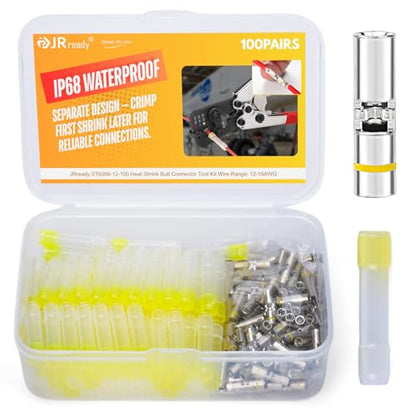 JRready 100 Sets IP68 Waterproof Wire Connectors Heat Shrink 16-12 AWG Insulated Electrical Marine Automotive Yellow Butt Connectors Tinned Copper Crimp Terminals Butt Splices - color: 12# 100 Pairs