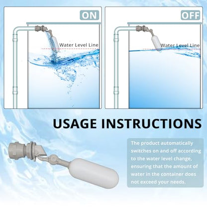 MAKERELE 2-Pack 1/2 Inch Mini Float Ball Valve, ABS | Automatic water level control for tanks, pools, troughs. No electricity. ABS body, PE float, 0-70°C. Includes GHT adapter.
