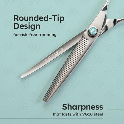 7” Dog Grooming Scissors – 42 Teeth, VG10 Japanese Steel User-Friendly Pet Thinning Shears | Matte Anti-Glare Finish | Lightweight, Ergonomic, Handcrafted | Thinning Rate 50% | K9 Shears - size: 7" - 50%
