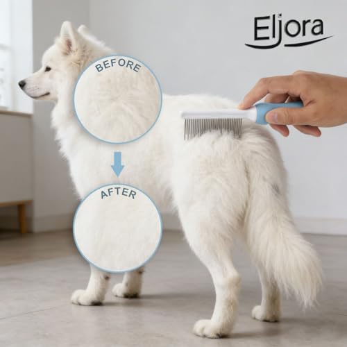 Pet Grooming & Dematting Comb – Stainless Steel Teeth, Non-Slip Grip, Removes Mats & Tangles, Gentle Deshedding Tool for Long & Short Hair Dogs & Cats