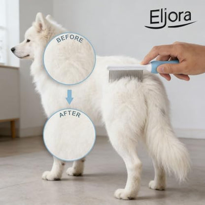 Pet Grooming & Dematting Comb – Stainless Steel Teeth, Non-Slip Grip, Removes Mats & Tangles, Gentle Deshedding Tool for Long & Short Hair Dogs & Cats