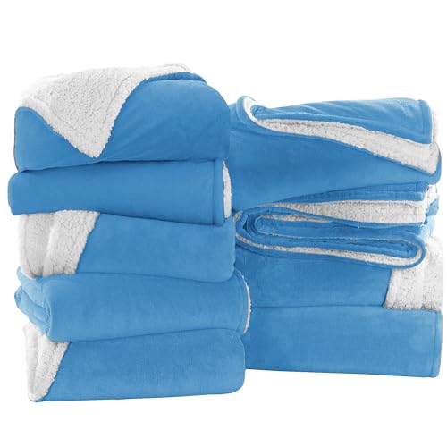 IR Imperial Rooms Light Blue Sherpa Blankets King Size for Bed - Wholesale Bulk Pack of 9 Sherpa Blankets - Soft Fluffy Throw Blanket for Hotels, Guest Bedroom, 108x90 Inches - color: Blue, size: King (Pack of 9)