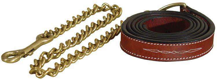 Derby Originals Leather Horse Lead Rope with Solid Brass Chain, 50” Leather Lead, 29” Chain, 1” Wide, Matches Fancy Stitch Padded Halters
