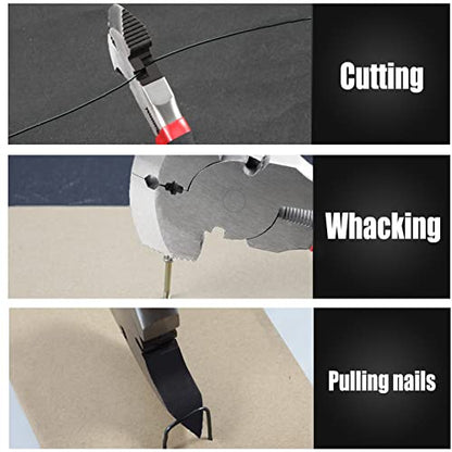 Multi Purpose Fencing Pliers with 2 Wire Cutters Nail Pullers for Installing Maintaining Repairing Wire Fences - style: Fencing Pliers with Hammer End