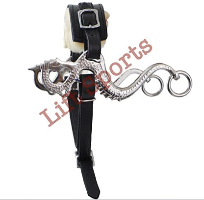 Black/Brown Dragon Style Hackamore Bitless Horse Bit English Western Adjustable Padded Fur Original Leather Bridle Equestrian Tack (Brown)