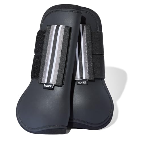 HORZE Adepto Open Front Tendon Boots | Durable Shell with Neoprene Lining - Black - Warmblood - color: Black, size: Warmblood