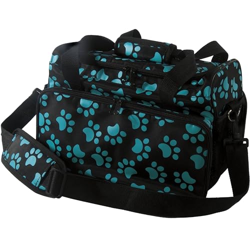 WAHL Professional Animal Travel Tote Bag with Zipper - Travel Bag - Storage Pack for Grooming Supplies - for Dog, Cat & Pet Groomers - 28.8 Inches, Turquoise Paw Print Design (#97764-300) - color: Black and Turquoise