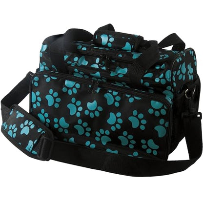 WAHL Professional Animal Travel Tote Bag with Zipper - Travel Bag - Storage Pack for Grooming Supplies - for Dog, Cat & Pet Groomers - 28.8 Inches, Turquoise Paw Print Design (#97764-300) - color: Black and Turquoise