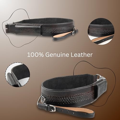 Hulara Western Carved Leather Rear Flank Back Saddle Girth Cinch Belt with Bucking Strap Comfytack |Premium Flank Cinch Belt Leather Horse Girth - color: Black