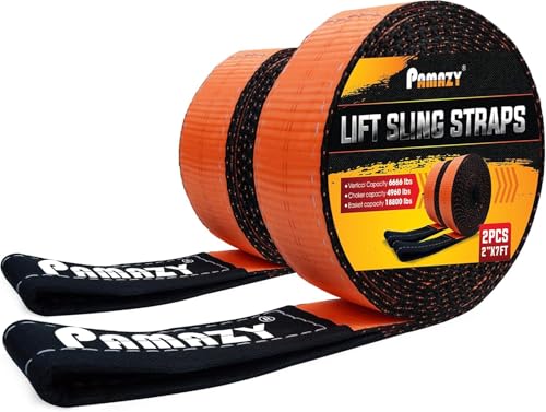2”x7’ Sturdy Lift Sling Straps, 18800lbs Heavy Duty Lifting Web Sling—2 PCS | Eye-Eye Nylon Strap for Hoist, 2-Ply Polyester Rigging Straps, Tree Saver Recovery Straps Web Sling Winch - size: 2 Pack 2”x7FT