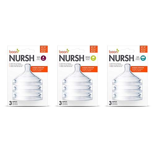 Boon Nursh Silicone Baby Bottle Nipples - Bottle Nipples for Boon Nursh Baby Bottles - Baby Bottle-Feeding Supplies - Fast Flow Baby Bottle Nipples - 3 Count - size: 3 Count (Pack of 1)