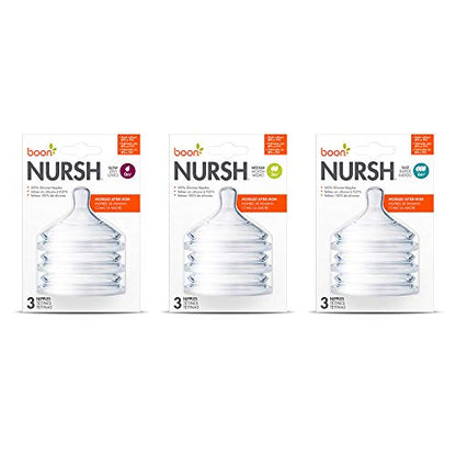 Boon Nursh Silicone Baby Bottle Nipples - Bottle Nipples for Boon Nursh Baby Bottles - Baby Bottle-Feeding Supplies - Fast Flow Baby Bottle Nipples - 3 Count - size: 3 Count (Pack of 1)