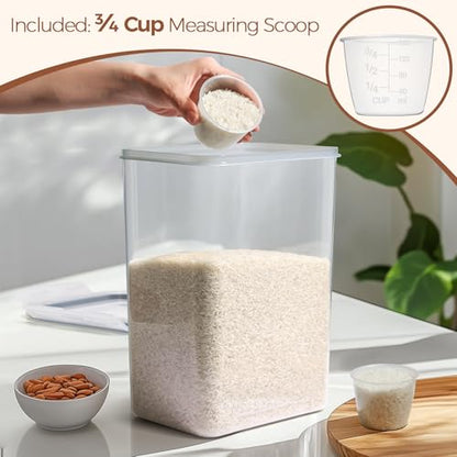 ComSaf Airtight Rice Storage Container with Lid 10Qt 2Pack, Large Capacity | 9.5L Plastic Food Canister, Rice Sugar Flour Cereal Oats Pasta, Pantry Kitchen Cabinet, Label, Scoop, Rice Washer, BPA-free - size: 10Qt-Rectangle