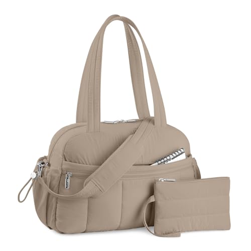 TOPDesign Travel Duffel Bag for Women, Puffer Gym Bag Sports Tote with Wet Pocket, Carry On Weekender with Luggage Sleeve (Camel) - color: Camel