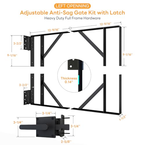 DIYHD Heavy Duty Anti-Sag Gate Kit with Left-Opening Latch for 2x4 Lumber - size: Kit + Left Open Latch