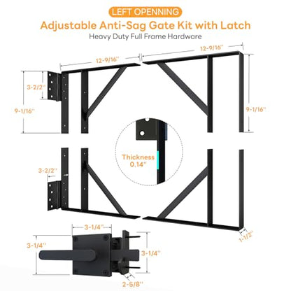 DIYHD Heavy Duty Anti-Sag Gate Kit with Left-Opening Latch for 2x4 Lumber - size: Kit + Left Open Latch