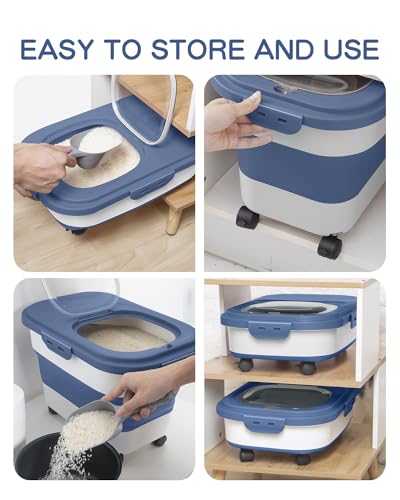 20-30 Lbs Rice Storage Container,Collapsible Food Storage Container - color: Dark Blue/20-30LBS