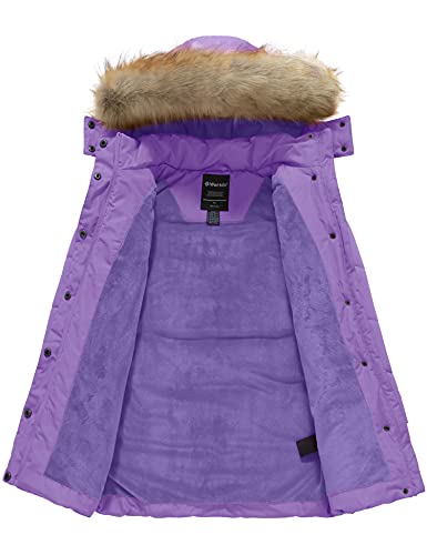 wantdo Girls' Waterproof Winter Coat Long Puffer Jacket Warm Parka Hooded - color: Purple, size: 14-16