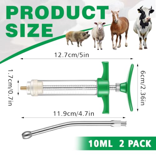 Threlaco 10ml 2 Pcs Drench Gun for Goats, Sheep & Cattle - size: 10ml