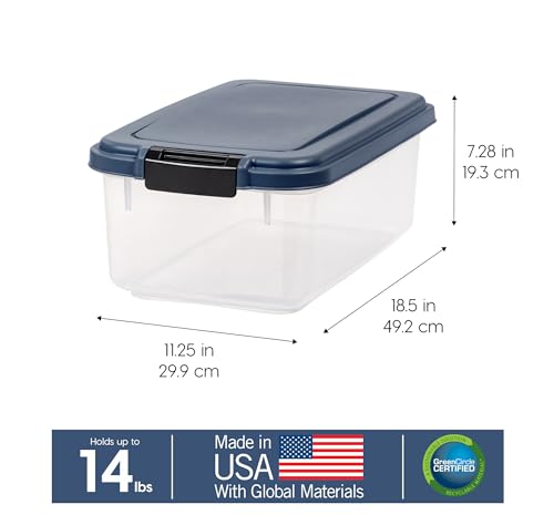 IRIS USA Airtight Dog Food Storage Container, Up to 14 lbs, Dog Cat Bird and Other Pet Food Treats Storage Bin, Dog Cat Wet Food Cans, Keep Fresh, BPA Free, Stackable, Navy - size: 14 lbs