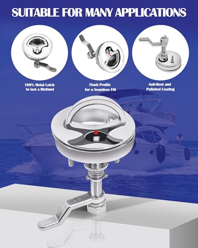 316 Stainless Steel Flush Latch Boat Deck Hatch Latch Marine Flush Twist Latch Fits 2" (51mm) Cutouts with Mounting Accessories