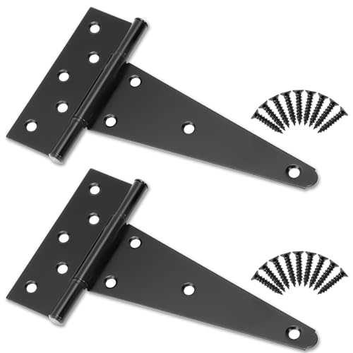 8 Inch T-Strap Gate Hinges, Heavy Duty Black Barn Door Hinges, 2 Pack - size: 8 Inch