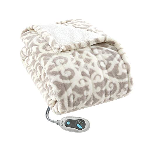 Beautyrest Heated Electric Throw - Sherpa/Berber, 3 Heat & Washable - color: Grey Lattice, size: 50 in x 64 in